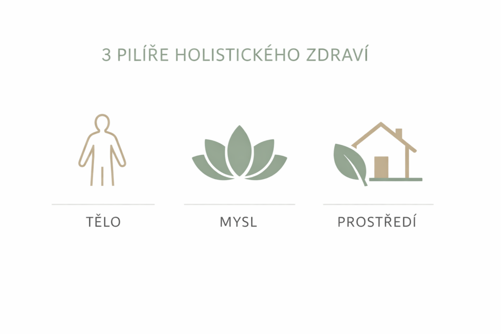 tři pilíře holistického zdraví - tělo mysl prostředí